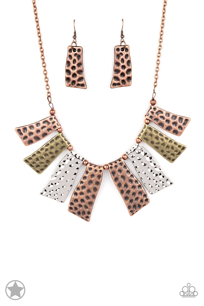A Fan of the Tribe - Multi Color Mixed Metal Hammered Silver, Brass and Copper Necklace
