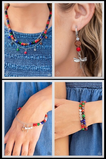 Dragonfly Earthy Stone Jewelry Set in Silver with Multi Color Beads - Fashion Fix - Need for Beads