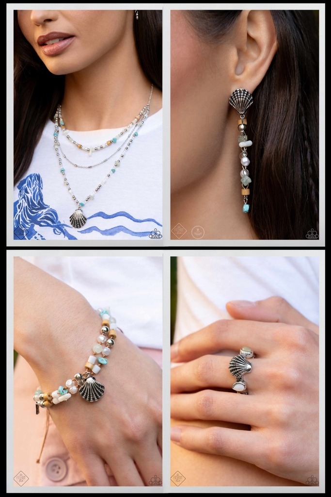 Turquoise, Jade Layered Shell Jewelry Set with Baroque Pearls and Seed Beads - Fashion Fix - Coastline