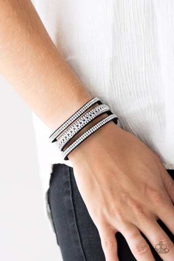 [037] Wrap Bracelet with Crystals and Black Suede - Rollin' in Rhinestone