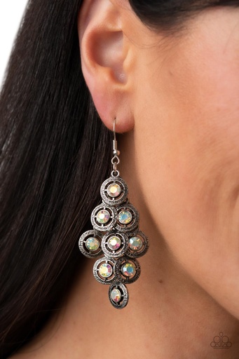 [311] Iridescent Dangle Earrings Multi Color Cascade in Silver - Constellation Cruise