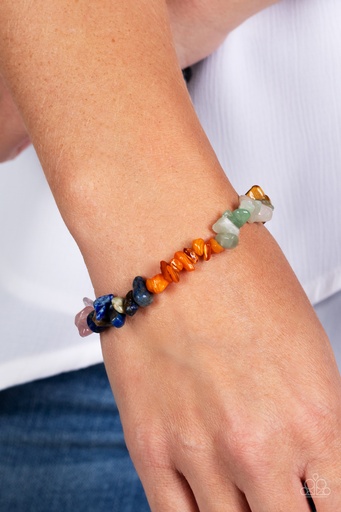 [269-B] Southwestern Bracelet Stretch in Multi Color Stones - Pebbled Plains